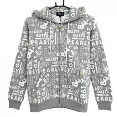 【新品】パーリーゲイツ ジップパーカー グレー×白 ロゴ総柄 どうしちゃったPG 裏起毛 レディース 0(S) ゴルフウェア PEARLY GATES