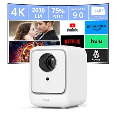 【新品】 Heyup Boxe Liteプロジェクター 小型 家庭用 台形補正 アンドロイドTV 9.0搭載 Projector Netflixが見れる 天井投影 ホームプロジェクター 4K対応 2000LM 5GWiFi&Bluetooth5.1 iOS 0のサムネイル