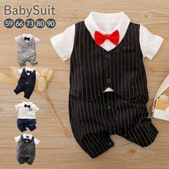 【定価2,250円】ベビー服 ロンパース 赤ちゃん スーツ 結婚式 冠婚葬祭 ベビー 子供服 キッズ 男の子 子ども 男児 カバーオール フォーマル つなぎ 半袖 蝶ネクタイ ベスト 襟付 セットアップ 重ね着