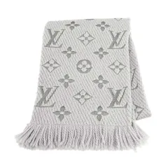 【名東】ルイヴィトン マフラー エシャルプ ロゴマニア M74742 グレー ウール シルク