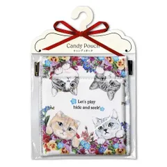 3carat キャンディポーチ ひょっこりネコ ズーム ホワイト コスメポーチ イヤホン ケース 小物入れ おしゃれ プレゼント 猫雑貨 猫柄