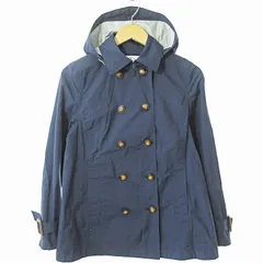 エーグル AIGLE 美品 ダブル ステンカラー コート ジャケット レインコート フーディ ナイロン M 紺 ネイビー 0522のサムネイル