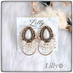 #675ビーズ刺繍ピアス/アンティーク/ゴールド/ハンドメイドピアス♦イヤリング
