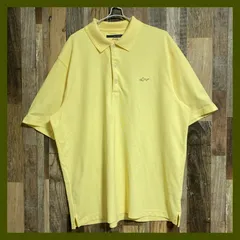 無地 シンプル 単色 黄色 フィッシュ ロゴ 魚 フィッシング XL メンズ 古着 半袖 ポロシャツ