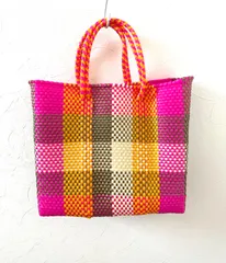 メキシコ製メルカドバッグSサイズ／カラフルチェックサイドミント