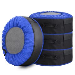 【特売】ZATOOTO タイヤカバー 4本 タイヤ 収納 保管カバー フェルトパッド4枚付き タイヤトート タイヤバッグ 取手付き 持ち運び便利 車用 (15/16/17/18/19インチ) ブルー LYLTZ05-BL