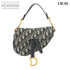 新品同様 クリスチャン ディオール Christian Dior オブリーク サドル ミニ ハンド バッグ キャンバス レザー ネイビー M0447CTZQ 90225223