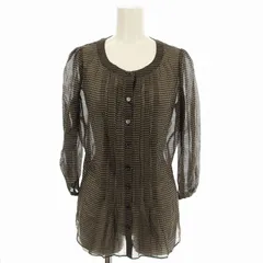 バーバリーブラックレーベル BURBERRY BLACK LABEL ノーカラー シアーシャツ FEE19-658-09 シルク混 ブラウス 長袖 総柄 40 黒 ベージュ /☆G ■MUのサムネイル