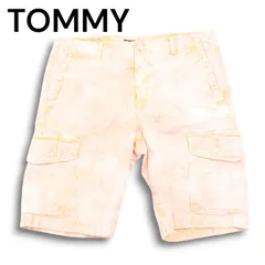 TOMMY トミー ヒルフィガー 刺繍★ 加工 ハーフ デニム カーゴ ショート パンツ ジーンズ Sz.XL メンズ 日本製 大きいサイズ