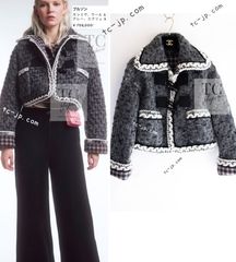 シャネル ジャケット CHANEL 75万 グレー カシミヤ ウール アルパカ ショートコート ふわっふわ 超美品 36 38