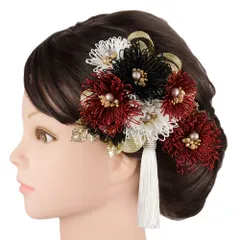 髪飾り 成人式 赤 ゴールド 振袖 前撮り 袴 花 黒 白 組紐 房 玉飾り 大きい 小さい 2点セット 着物 和装 かんざし コーム Uピ No.9-5593