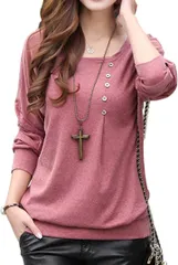 B-talk(ビートーク) BT22 ゆったり カットソー Tシャツ シンプル 長袖 ロング トップス レディース 無地( ピンク,  XL)