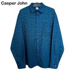 Casper John キャスパージョン ジャガード ボタニカル チャイナ 総柄 エメラルドブルー メンズ レディース シャツ Sサイズ