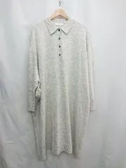 ◇ ⊇ yuw ユウ 長袖 ロング ワンピース サイズF グレー ホワイト レディース E  【1412260031134】