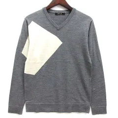 コムサメン COMME CA MEN 幾何学柄 Vネック ニット ウール セーター 長袖 グレー M 07-34KI05のサムネイル