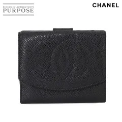 シャネル CHANEL ココマーク Wホック 二つ折り 財布 キャビアスキン レザー ブラック A13496 ゴールド 金具 ヴィンテージ 90276990