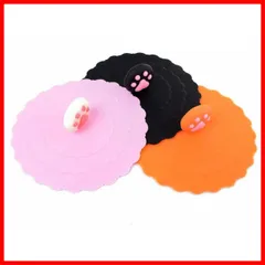 【特価】【Rurumi】かわいい アニマル 肉球 マグカップ カバー 3種 3個 セット キッチン コップ カップ シリコン 蓋 犬 猫 キャット (ブラック ピンク オレンジ セット)