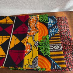 アフリカ布　5pcs.  アフリカンパーニュ　はぎれ　カットクロス　 J