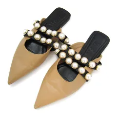 ザラ ミュール サンダル ポインテッドトゥ パール 靴 レディース 36サイズ ベージュ×ブラック ZARA 【中古】