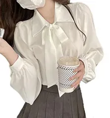toasoa ブラウス リボン 付き 白 ボウタイ シャツ 襟 付き オフィス カジュアル フォーマル おしゃれ きれいめ リボンタイ レディース 長袖 03 - XL