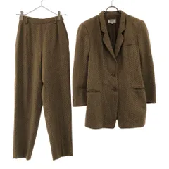 マーニ イタリア製 ヘリンボーン柄 パンツスーツ 上下 セットアップ 40 ベージュ系 MANI 肩パット入り レディース