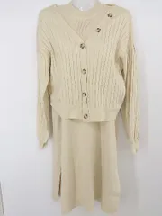 ◇ mysty woman ミスティウーマン ワンピース カーディガン ニット アンサンブル サイズF ベージュ レディース P  【1207070004740】