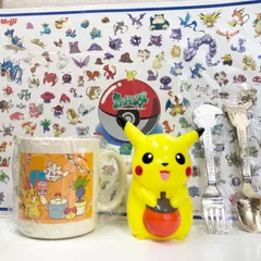【明治 新品未使用5点セット】ポケットモンスター ポスター スプーン フォーク コップ 貯金箱 明治 meiji カトラリー 任天堂