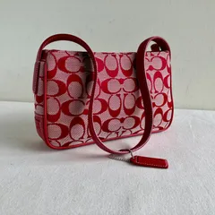 Vintage Coach Demi Mini Handbag Pouch Red Leather Jacquard Signature y2k