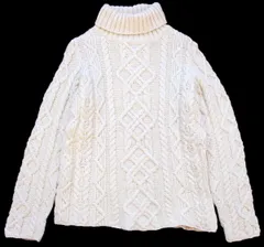 英国製 Paul James タートルネック ケーブル編み ウールニット セーター ナチュラル L★フィッシャーマン アラン ユーロ イギリス