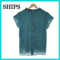 美品 SHIPS シップス トップス ボタン フレンチスリーブ ブラウス レディース グリーン 日本製