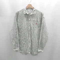 ◇ ⊇ U.S. POLO ASSN. ユーエスポロアッスン ストライプ柄 長袖 シャツ サイズF グリーン系 メンズ E  【1506230021765】