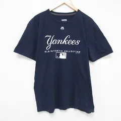 L/古着 半袖 Tシャツ メンズ MLB ニューヨークヤンキース コットン クルーネック 紺 ネイビー メジャーリーグ ベースボール 野球 25may23 