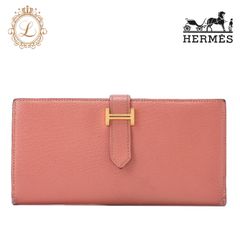 HERMES【エルメス】ベアンクラシック 二つ折り長財布  シェーブル　クレヴェット　ピンク系（ゴールド金具） レディース バッグ レディース 【中古】【送料無料】
