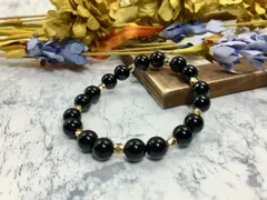 パワーストーン ブレスレット ブラックオニキス ゴールド 天然石 （シンプル）メンズ・レディース　男性・女性　数珠ブレス　開運  [5]