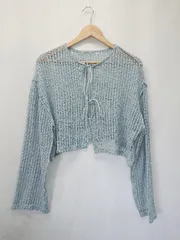 ◇ ⊂ Kastane カスタネ リボン 長袖 カーディガン サイズS ライトブルー レディース E  【1505290032629】