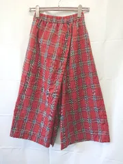 ◇ ⊇ POU DOU DOU プードゥドゥ チェック柄 クロップド丈 ワイド パンツ サイズM レッド系 マルチ レディース E  【1507010007979】