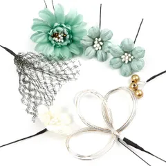 髪飾り 成人式 水引 振袖 前撮り 袴 花 7点セット 緑 白 黒 ゴールド 花 レース 菱 和柄 ピン かんざし かわいい 粋 日本製 お No.12-0365