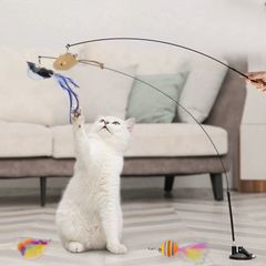 【人気商品】吸盤式 自動 釣り竿の自助具の羽のおもちゃ キャットダンサー 猫用フ