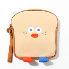 【在庫処分】小さい トラベルポーチ ハンドストラップ付 マルチポーチ バッグ メイクポーチ カジュアル Brunch ポーチ Brother-Run 小物 Toast キャラクター Pouch 食パン (Toast) かわいい