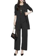 新品 [アズルテ] パンツスーツ 3点セット 2色 L～3XL レディース カーディガン ノースリーブ ズボン