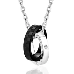 【特売】KRKC&CO リングネックレス メンズ ペンダントトップ チェーンネックレス ダブルリング サージカル ステンレス ペアネックレス 男女兼用 シルバー ブラック 金属アレルギー対応 誕生日 記念日 プレゼント
