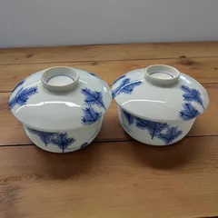 【2客セット】清水朝日 染付 蓋付き お椀 若草 蓋物 蓋付き椀 丼 蓋付き丼 ご飯 どんぶり 茶碗 器 陶器 和食器 骨董品