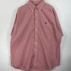 古着 ブルックスブラザーズ Brooks Brothers 半袖シャツ ボタンダウン ワンポイントロゴ刺繍 XL  レッド系 チェック メンズ