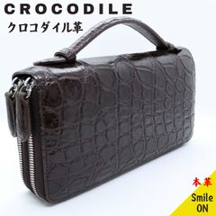 クロコダイル革　大容量　ダブルファスナー　ウォレット　持ち手付き　長財布　バフ仕上げ　ワニ革　本革　高級　クロコダイル　財布　ホワイト　艶　内側牛本革仕様　レザー　Leather　Wファスナー