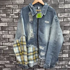 📣GW値引きSALE📣　【新品　未使用　タグ付き】　2024新作　チェックジャケット　デニムパッチワーク　メンズ　トップス　アウター　ジャケット　ブルゾン　スプライト　ヴィンテージ　ストリートスタイル　韓国ファッション　ブルー　ᒪサイズ