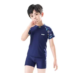 【人気】[§Ｃｏｓ　Ｒ　ｕ　Ｒ　ｕ] 水着 キッズ 男の子 半袖 速乾 通気 スイムウェア かわいい ネイビー セパレート ラッシュガード水着 プール ビーチ スクール 幼稚園 110 120 130 140 子供用 2点セット st1128