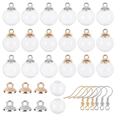 【新着商品】SUNNYCLUE　18mm2色　大きいサイズ　丸　イヤリング　ガラスドーム　セット　キャップ付き　フック　ピアス　チャーム　ガラスボール　ネックレス　ガラスビーズ　ペンダント　チャーム　ガラス球　ミニ透明　空　デコキット　アクセサリー　パーツ　レ