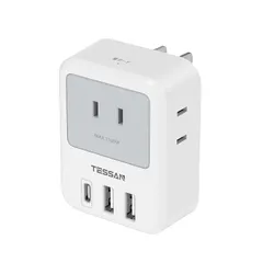 USB-C コンセント タップ TESSAN 電源タップ USB-C付き 3個AC口 2個USB-Aポート 1個Type-Cポート 蛸足コンセント タコ足配線 USB充電器 USB タップ マルチタップ 雷ガード付 小型軽量 日本国内でのみ使用可能 0