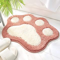 玄関マット かわいい バスマット おしゃれ 足ふきマット 45x60cm お風呂マット 吸水速乾 グラデーション シャギー ふわふわ 丸洗い 高耐久, 肉球型 ピンク 1