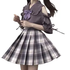 【特価セール】[SUNNYSTEP] JK 制服 コスプレ S6L 大きいサイズ 肩出し セクシー チェック柄 スクール制服 上下セット セーラー服 正統派 学生服 フル セットアップ ミニスカート プリーツスカート かわいい コスチューム ゆったり